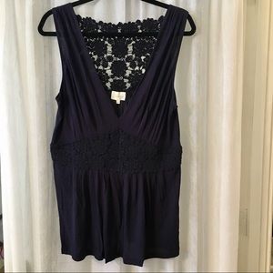 NWOT Anthro Deletta Navy Crochet Ruched Tank